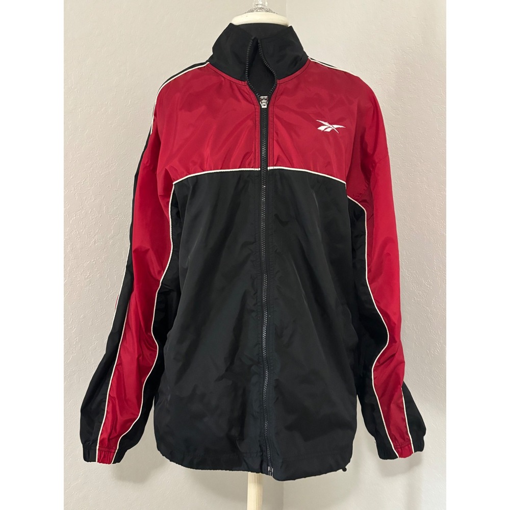 Vintage Reebok Red Black Colorblock Windbreaker Jacket Mens Size Medium Vector